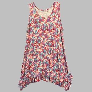 LOGO Layers Lori Goldstein Tunic Tank Top Plus Size 1X Floral Print Ruffle Hem